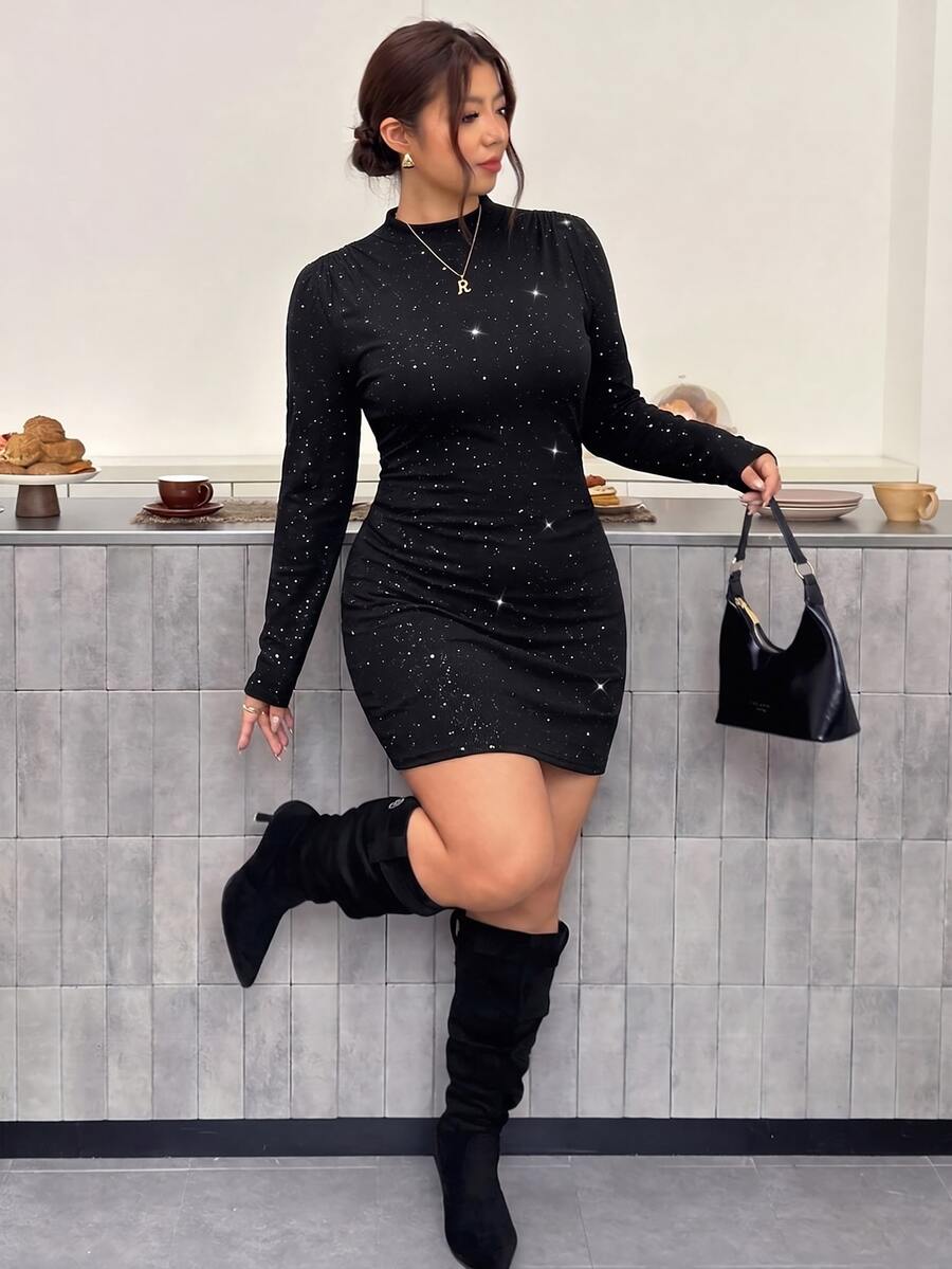 Firerie Plus Size Women's Shiny Fashion Party Summer Dress - Black - View 1