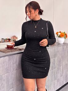 Firerie Plus Size Women's Shiny Fashion Party Summer Dress - Black - View 4