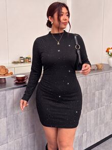 Firerie Plus Size Women's Shiny Fashion Party Summer Dress - Black - View 6