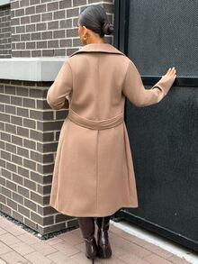 SAYEHFBABY Fashionable Versatile Camel Notched Collar Overcoat With Belt, Autumn/Winter Winter Clothes For Women Long Coat Fall Cloth For Women - Brown - View 2