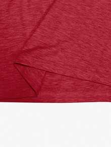 Omancia Women's Solid Color V-Neck Cap Sleeve Casual Versatile T-Shirt - Red - View 4