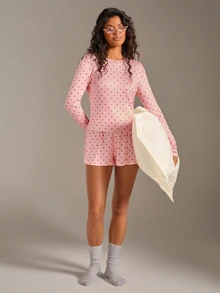 Athîral Women's Printed Pattern Loungewear Set - Pink - View 7