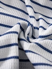 SHEIN 0-12 Months Newborn Spring/Autumn Striped Long Sleeve Sweatshirt & Sweatpants 2-Piece Set, Baby Boy Bear Patch Long Sleeve Top & Cuffed Long Pants Outfit - Navy Blue - View 7