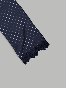 Trelyra Women's Polka Dot Pattern Contrast Lace Front Tie Long Sleeve Top - Multicolor - View 4