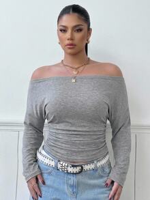 Muchica Women's Plus Size Cold Shoulder Long Sleeve T-Shirt Fall Going Out Party Formal Grey Sexy Casual - Light Grey - View 1
