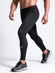 Acti Log Men's Letter Print Sports Compression Leggings - Black - View 4