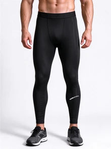 Acti Log Men's Letter Print Sports Compression Leggings - Black - View 5