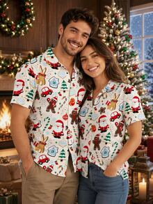 Manfinity Homme Men's Santa Claus Short Sleeve Single-Breasted Casual Shirt - Apricot - View 1