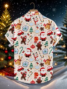 Manfinity Homme Men's Santa Claus Short Sleeve Single-Breasted Casual Shirt - Apricot - View 2