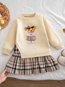 SHEIN Young Girl Young Girl Kids Young Girls Retro Fashion Versatile Casual Everyday Wear Fall Winter,Suitable For Outings, Campus - Khaki - View 7