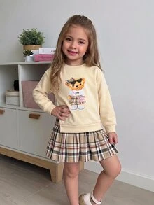 SHEIN Young Girl Young Girl Kids Young Girls Retro Fashion Versatile Casual Everyday Wear Fall Winter,Suitable For Outings, Campus - Khaki - View 6