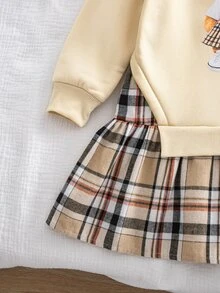 SHEIN Young Girl Young Girl Kids Young Girls Retro Fashion Versatile Casual Everyday Wear Fall Winter,Suitable For Outings, Campus - Khaki - View 12