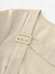 SHEIN LUNE Women's Button Decor Pullover Blouse, Asymmetric Neckline Solid Color Top, Hem Cinched Casual Commute Vacation Beige Shirt Simple Elegant Everyday - Apricot - View 7