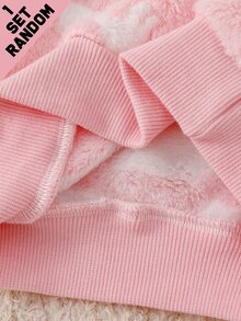 SHEIN Baby Girl Elegant Plush Bow Heart Print Ribbed Collar Long Sleeve Long Pants Fleece Loungewear Random 6-In-1 2 Pieces Set Winter - Multicolor - View 6