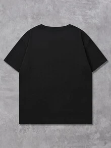 ROMWE MEN Street Life Men's Retro Street Silhouette Thermal Imaging Human Figure Print Short Sleeve T-Shirt, Summer - Black - View 3
