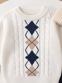 Loomiva Baby Boys Knit Sweater Set, Top With Diamond Textured Knit Detail, Solid Color Casual Outfit Autumn - Multicolor - View 7