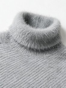 Xyvia 女款秋冬度假休閒慵懶仿貂毛披肩式套頭長袖針織毛衣，柔軟親膚居家穿著 - 灰色 - 查看 6