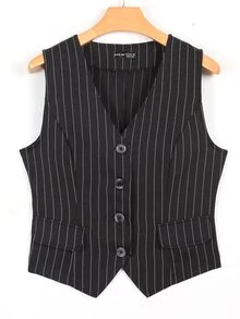 Modelyn Striped Print Single Breasted Vest Blazer - Black - View 3