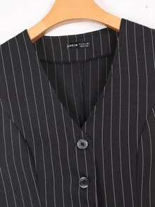 Modelyn Striped Print Single Breasted Vest Blazer - Black - View 4