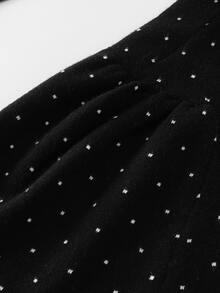 Balvessa Women's Polka Dot Pattern Stand Collar Long Sleeve Elegant Knit Dress - Black and White - View 5