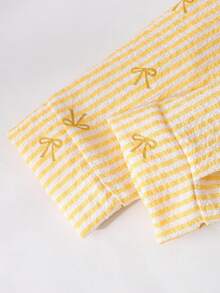 SHEIN Tween Girl Y2K Cute Style Bow Striped Print Classic Shirt, Back-To-School Casual White Autumn Yellow Long Sleeve Shirt For Daily Wear - Yellow - View 7