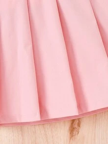 SHEIN 青少年女孩 2件組 短袖純色圓領荷葉袖T恤與百褶吊帶迷你裙 可愛休閒 夏季 - 彩色 - 查看 8