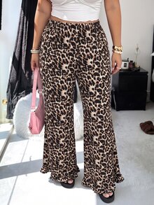 SHEIN EZwear 大尺碼女款豹紋長褲，時尚適合約會、度假、派對、日常穿著、聚會、戶外活動 - 彩色 - 查看 4