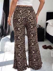 SHEIN EZwear 大尺碼女款豹紋長褲，時尚適合約會、度假、派對、日常穿著、聚會、戶外活動 - 彩色 - 查看 2