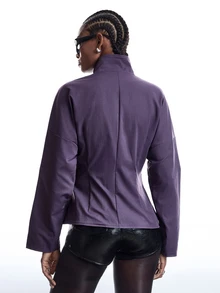 LYSMO Women's Solid Color Side Waist Eyelet Buckle Design Long Sleeve Jacket Office Night Out Date Night Dark Purple Fall Smart Casual Elegant - Purple - View 2