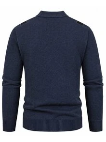 Manfinity CasualKnits Men's V-Neck Argyle Jacquard Button-Up Cardigan Sweater - Navy Blue - View 2