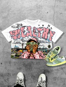 Manfinity Roghcode Men's Casual Daily Wear, Essential For Outings, INS Style, Young Street Graffiti Loose Oversized Short T-Shirt - Multicolor - View 3