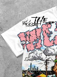 Manfinity Roghcode Men's Casual Daily Wear, Essential For Outings, INS Style, Young Street Graffiti Loose Oversized Short T-Shirt - Multicolor - View 5