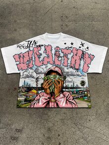 Manfinity Roghcode Men's Casual Daily Wear, Essential For Outings, INS Style, Young Street Graffiti Loose Oversized Short T-Shirt - Multicolor - View 7
