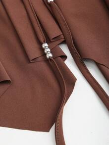 Sweetra Petite Bohemian Style Brown Short Ruched Waist Asymmetric Hem Mini Skirt For Petite, Spring/Summer - Brown - View 6