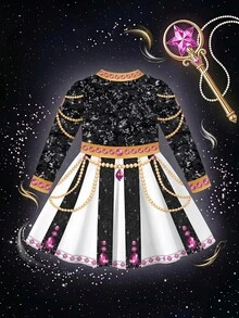 SHEIN 女童韓系K-Pop圓領長袖洋裝 白色公主風 秋季度假萬聖節 7歲生日/1歲生日禮服 - 黑色 - 查看 2