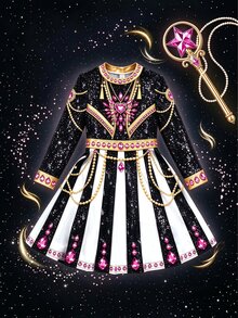 SHEIN 女童韓系K-Pop圓領長袖洋裝 白色公主風 秋季度假萬聖節 7歲生日/1歲生日禮服 - 黑色 - 查看 4