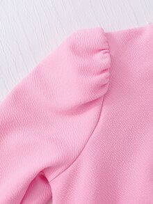 SHEIN Tween Girl Mandarin Collar Long Gigot Sleeve Elegant Bow Decor Waist Ruffle Hem Fashion Dress - Multicolor - View 5
