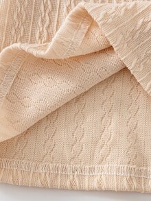 SHEIN Girls' High Neck Knit Jacquard T-Shirt, Fall/ Long Sleeve Top White Fairy - Apricot - View 7