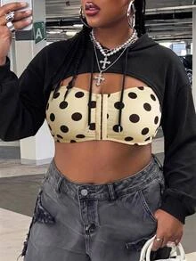 SHEIN CURVE+ سترة مقاس كبير، سترة حمالة صدر مبطنة بسحاب أمامي مقاس كبير، عيد الميلاد - متعدد الألوان - مشاهدة 3