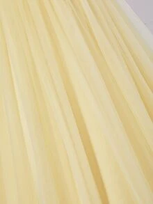 SHEIN Teen Girls Formal Party Dress Summer Mesh Tulle Princess Gown Elegant V Neck Ruched Tie Shoulder Bow Detail Prom Wedding Bridesmaid Flare Midi Dresses - Green - View 10