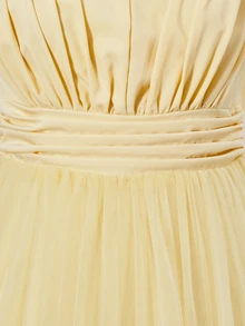 SHEIN Teen Girls Formal Party Dress Summer Mesh Tulle Princess Gown Elegant V Neck Ruched Tie Shoulder Bow Detail Prom Wedding Bridesmaid Flare Midi Dresses - Green - View 9