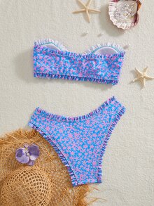 SHEIN Swim Women's Summer New Sexy Minimalist Floral Print Tie-Up Backless Bikini Set, Suitable For Beach Vacation - Multicolor - View 2