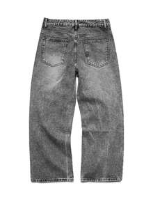 QuarKem Men's Fashion Casual Minimalist Grey Washed Denim Straight Leg Pants - Grey - View 7