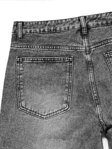 QuarKem Men's Fashion Casual Minimalist Grey Washed Denim Straight Leg Pants - Grey - View 8