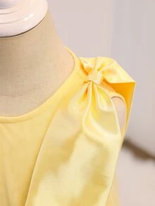SHEIN 女童純色蝴蝶結透視網紗層次荷葉邊無袖洋裝 夏季 7歲生日 3歲生日 嬰兒黃色仙女公主風 - 黃色 - 查看 5