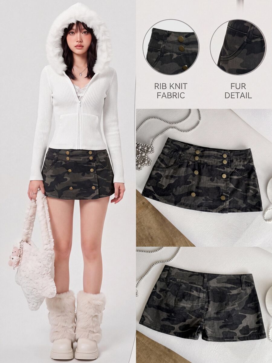 Elamini Women's Denim Camouflage Ultra Low Waist Mini Skirt - Multicolor - View 1