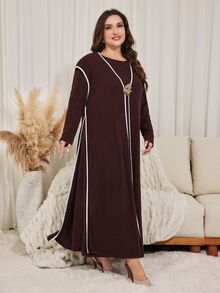 Lacomfia 2PCS Plus Size Co-Ords - Coffee Brown - View 5