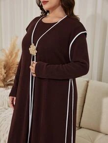 Lacomfia 2PCS Plus Size Co-Ords - Coffee Brown - View 4