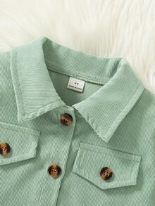 SHEIN 女童 2 件套燈芯絨夾克與花卉背心洋裝，翻領短袖長袖夾克內搭花朵設計，棕色秋季嬰幼兒 7 歲生日禮物 - 綠色 - 查看 4