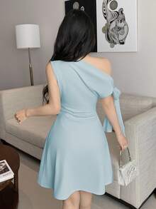 SHEIN Unity Women's Asymmetric Tie-Up Waist Short Dress - Baby Blue - View 2